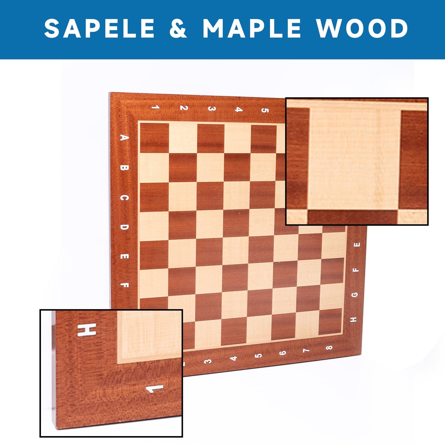 GSE Games & Sports Expert Extra Large Chess Board, Sapele & Maple Inlaid, 21.25" for Kids & Adults