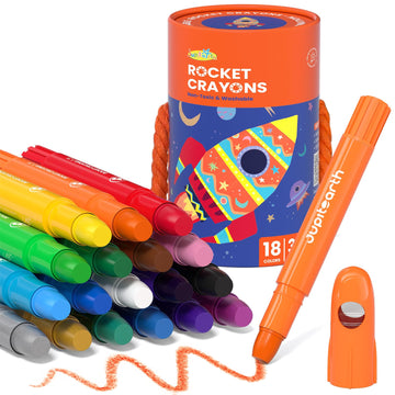 JUPITEARTH 18 Colors Twist Crayons for Toddlers 1-3, Non-Toxic Washable Crayons for Ages 4-8 with Storage Bucket, Ultra-Silky an