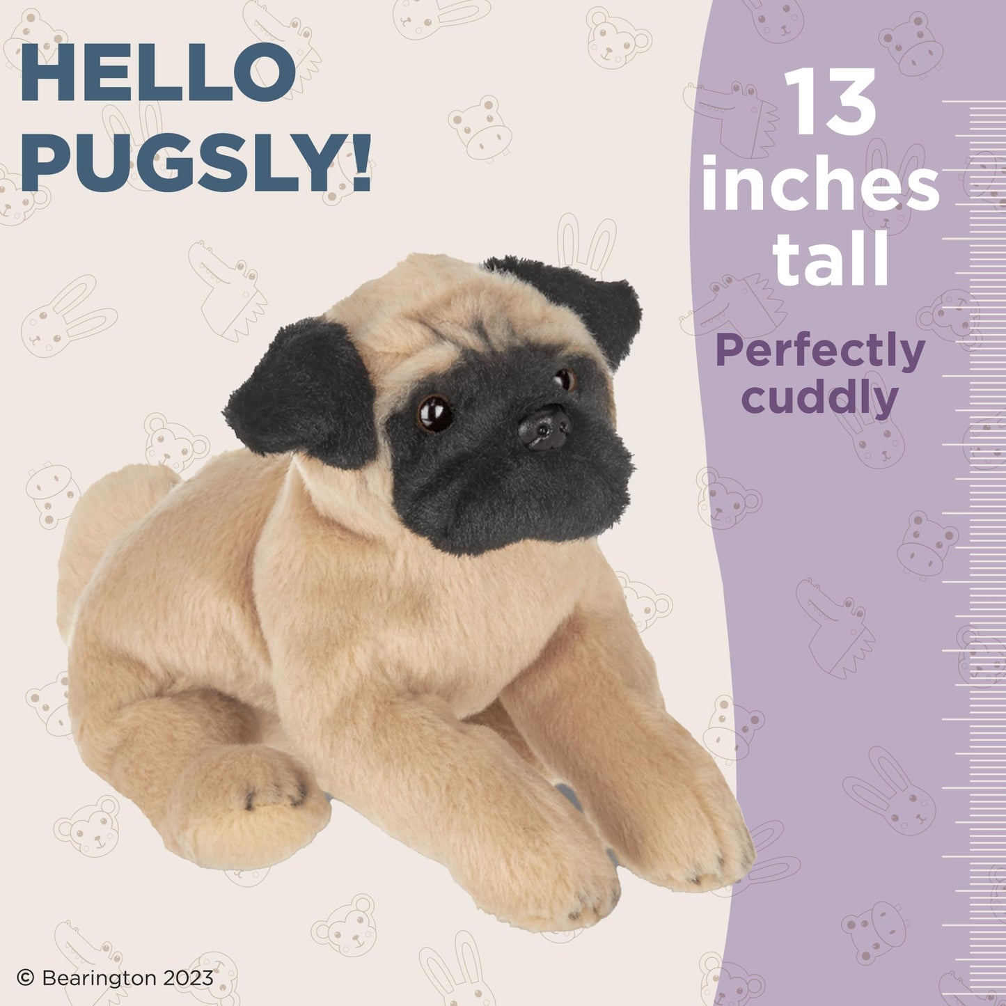 Bearington Pugsly Pug Plush Stuffed Animal Puppy Dog, 13 Inch