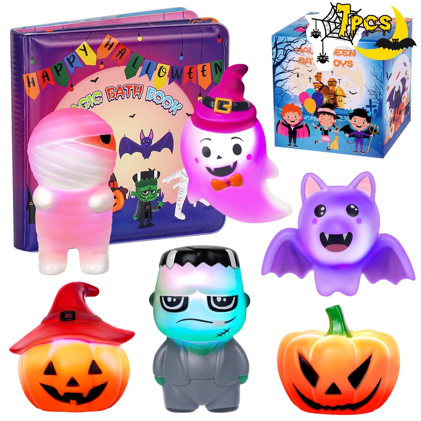 Halloween Light Up Bath Toys for Toddlers Kids  No Hole Bath Toys with Halloween Bath Book  LED Light Bath Time Water Toys for Bath Tubs Bathroom  Halloween Toys & Gift for Toddlers Kids Baby Shower