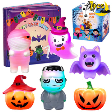 Halloween Light Up Bath Toys for Toddlers Kids  No Hole Bath Toys with Halloween Bath Book  LED Light Bath Time Water Toys for Bath Tubs Bathroom  Halloween Toys & Gift for Toddlers Kids Baby Shower