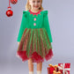 Agqt Toddler Girls Christmas Dresses Long Sleeve Xmas Outfit Santa Claus Elf Costume Princess Tulle Tutu Dresses Green Santa Elf