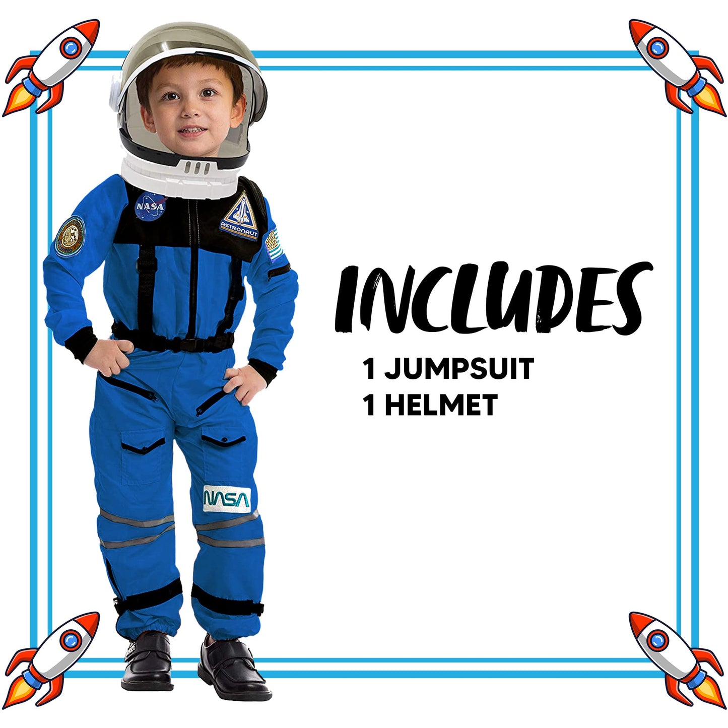 Spooktacular Creations Blue Astronaut Costume with Helmet  Space Suit for Toddler with Movable Visor  Kids Astronaut Halloween Costume for Cosplay  Party Favor Supplies (Small  5-7 yrs)