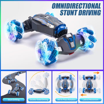 WJWMIRC 4WD Stunt Car, 2.4 GHz Gesture Sensor RC Cars, Double-Sided Vehicle 360 Flip RC Twist Buggy with Music Spray - Best Chri