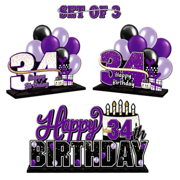 Lingteer Happy 34Th Birthday Purple Acrylic Table Topper Centerpieces Set - Cheers To 34 Years Old Birthday 34Th Bday Party Gift Decorations.