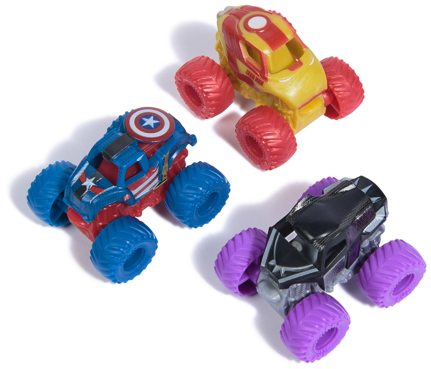 Monster Jam Marvel Mini Truck Set Of 3 With Black Panther, Captain America, Iron Man, Scale 1:87, Robust And With Cool Details,