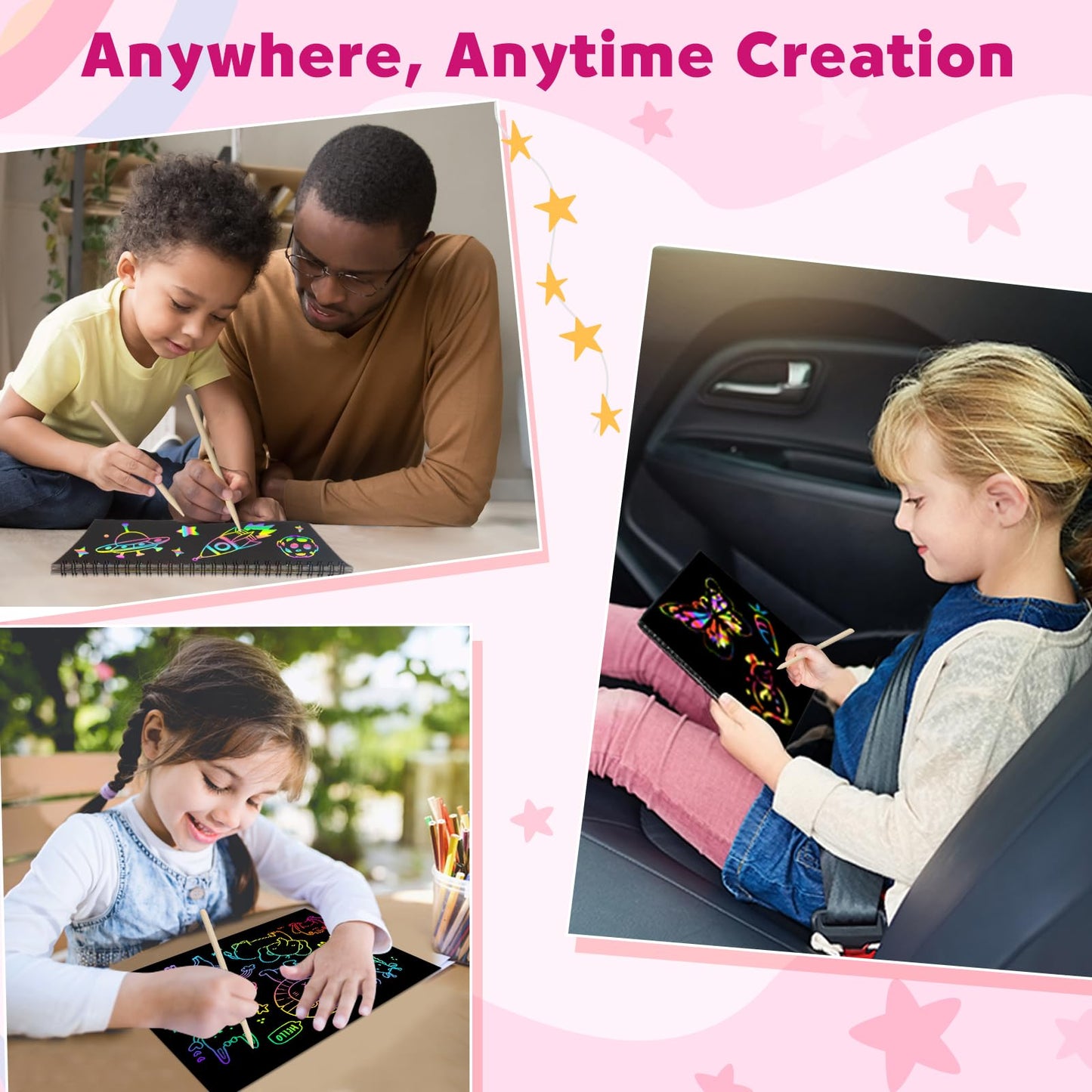 ZMLM Scratch Paper Art-Crafts Gift: 2 Pack Rainbow Notebooks Supplies Toys Easter Basket Stuffers for 3 4 5 6 7 8 9 10 Years Old