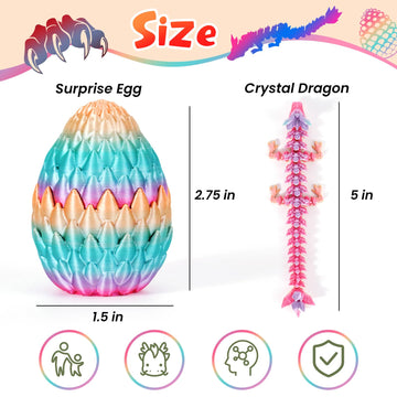 4Pcs Easter 3D Printed Dragon Eggs With Dragon Inside,Easter Basket Stuffers,Easter Basket Essentials,Prefilled Mini Eggs Articulated Crystal Dragon Fidget Toys,Mystery 3D Printed Animals Set