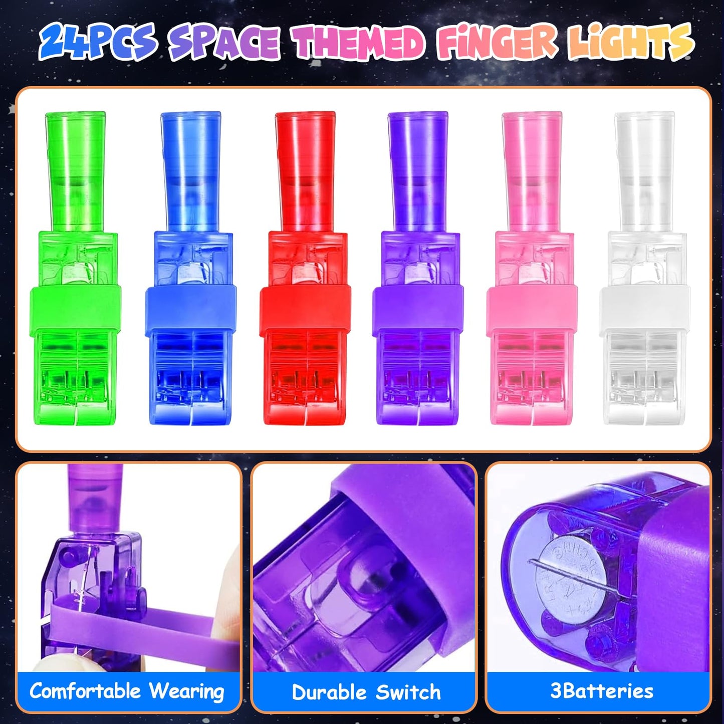 24PCS Party Favors LED Finger Lights, Glow in the Dark Light Up Toys Gifts Bulk for Kids Boy Girl Birthday Goodie Bags Stuffers