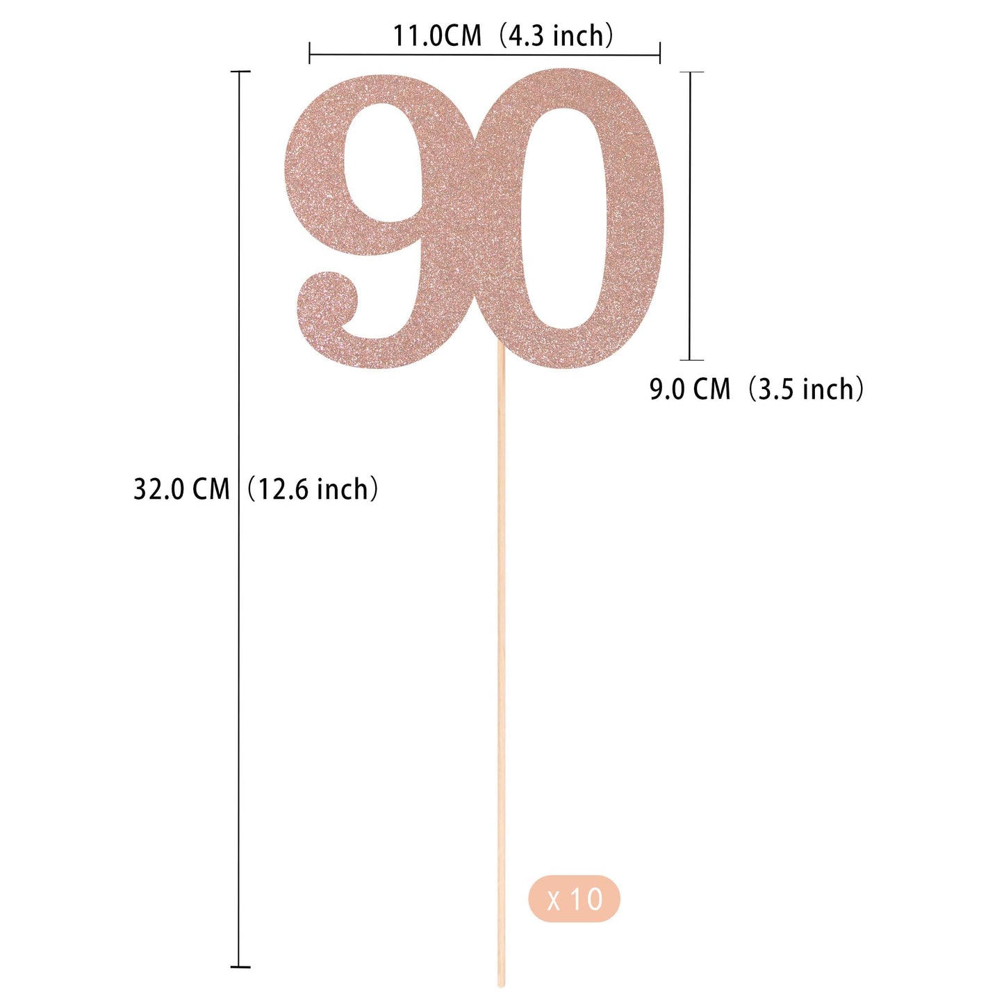 Gexolenu No 90, 10 Pack Double-Sided Rose Gold Glitter 90Th Birthday Centerpieces For Tables, Number 90 Birthday Table Toppers P