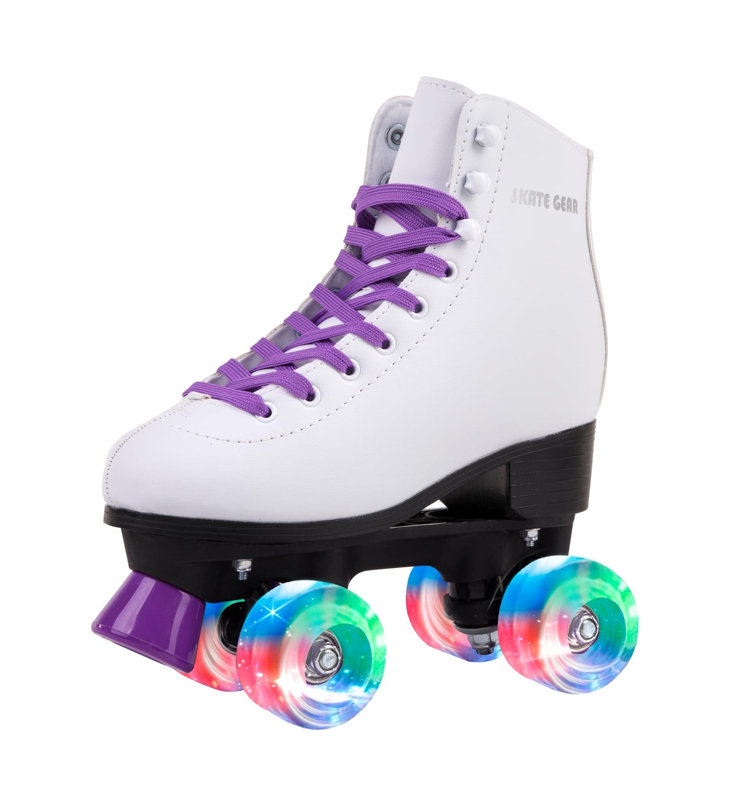 Skate Gear Extra Support Quad Roller Skates For Kids And Adults (Purple W Led, Youth 1)