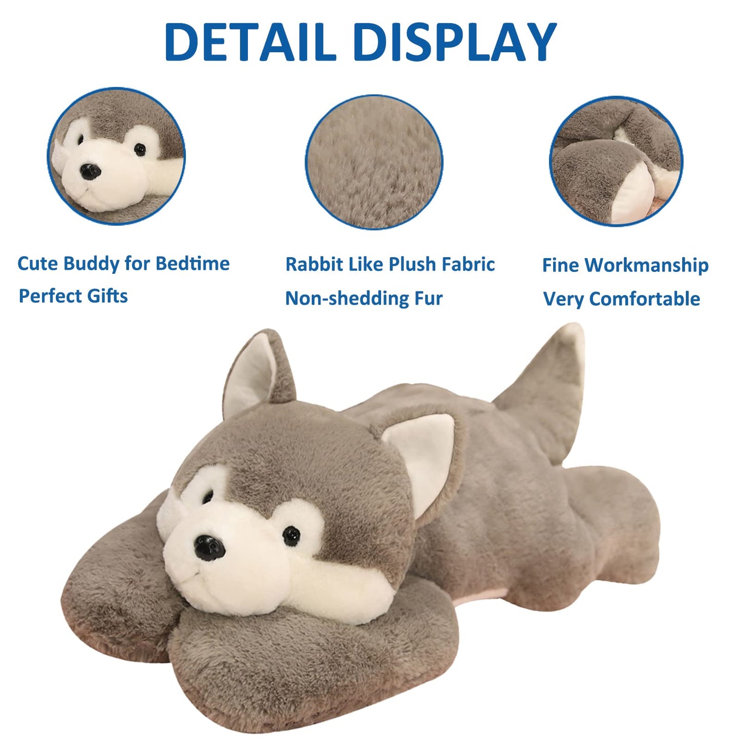 Hronsa Weighted Stuffed Animals, 19.7In 3.3Lbs Weighted Husky Stuffed Animal Toy Cute Husky Plush Pillow For Adults Boys Girls