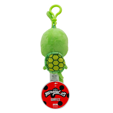 Miraculous Ladybug - Kwami Lifesize Wayzz, 5-Inch Turtle Plush Clip-On Toys For Kids, Super Soft Collectible Stuffed Toy With Glitter Stitch Eyes And Color Matching Backpack Keychain (Wyncor)