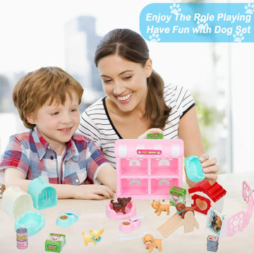 SweetAce 32Pcs Dog Toys for Kids Pretend Play Dog Figures Playset Toddlers Toy Interactive Puppy Role Play Set Realistic Dogs Ca