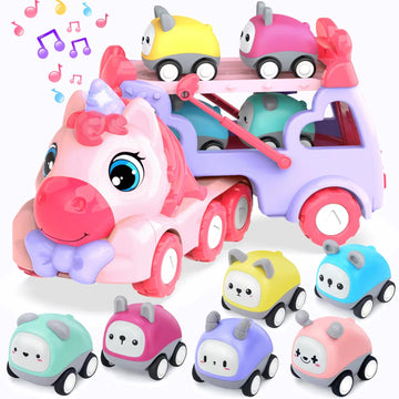 seveclotree 7 in 1 Carrier Truck Toy Cars for Toddlers 1-3, With Lights & Music, Toddler Toys Age 2-4, Gifts for 1 2 3 Year Old 