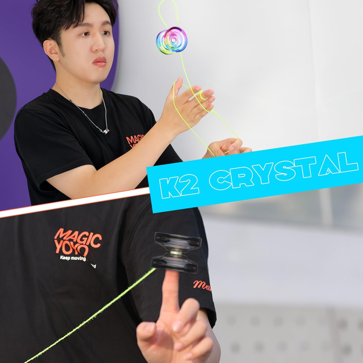 Responsive Yoyo For Kids, K2 Crystal Yoyo Pack Of 2, Dual Purpose Plastic Yoyo Professional With Unresponsive Yoyo Bearing + 12 Yoyo Strings, Yoyo Storage Case, Bearing Removal Tool (Gradient + Black)