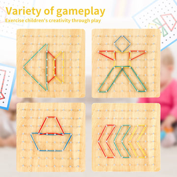 Heelwire Wooden Geoboard,Montessori Toy,Graphical Mathematical Education Toy For Kids With Pattern Cards And Rubber Bands To Fig