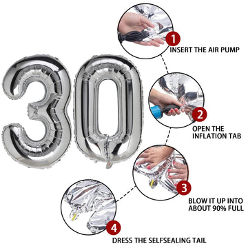30 Number Balloon Silver 40 Inch Big Foil Mylar 30Th Balloons For 30 Year Old Men Women Birthday Party Decorations Wedding Anniv