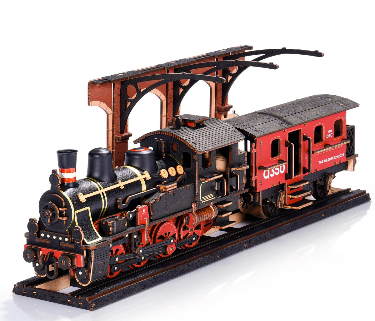 ROBOTIME 3D Puzzle Steam Train Model Building Made of Wood, Railway Model Kit DIY Wooden Puzzle Craft Sets Gift for Adults and C