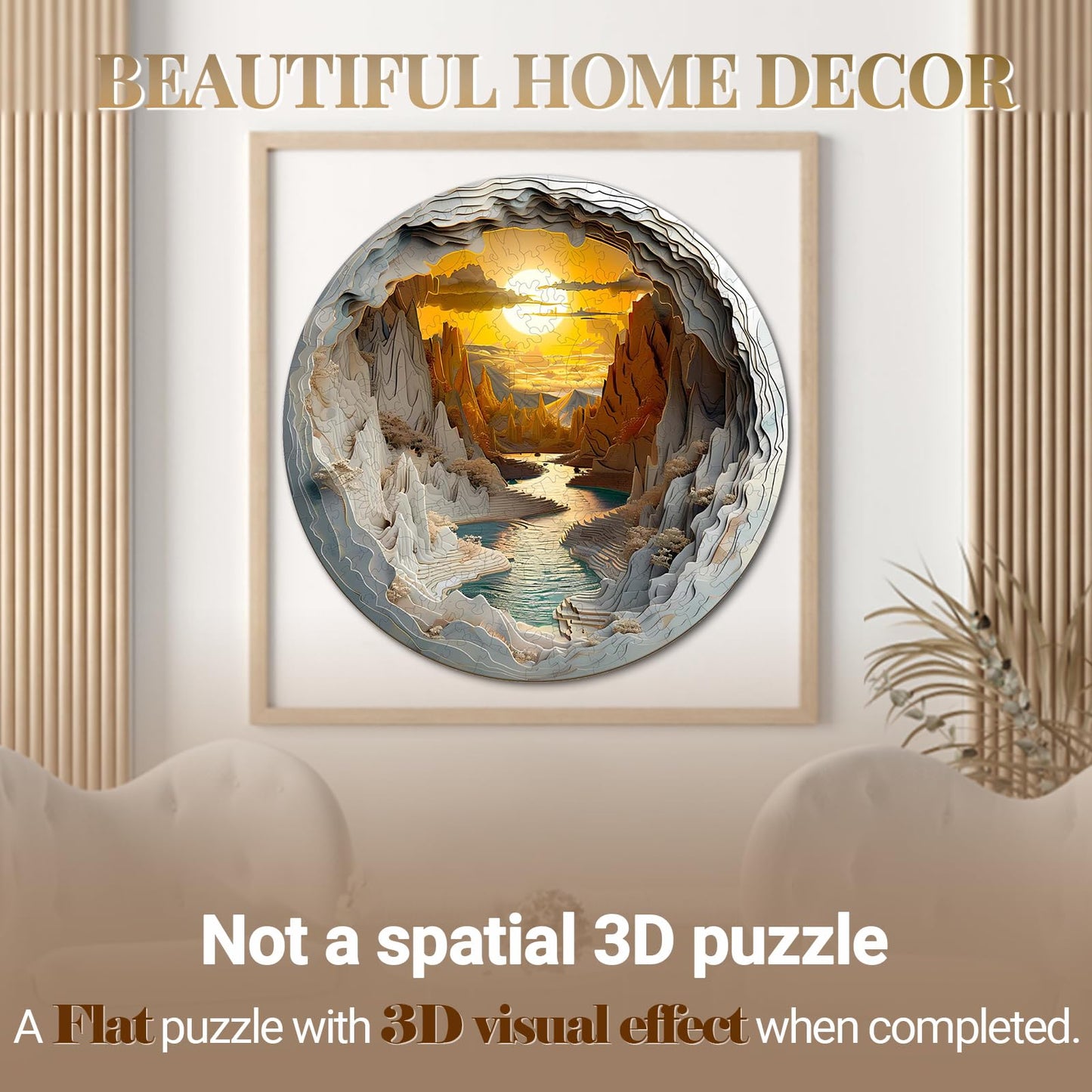 Wooden Puzzle for mature-themeds-3D Vision Effect Wooden Puzzle Unique Shape Advanced Cave Wooden Jigsaw Puzzle for mature-themed  Wood Puzzles Challenge Wooden Jigsaw Puzzle (XL-17.3 * 17.3in-600pcs)