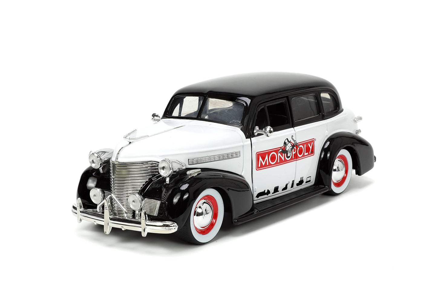 Jada Toys Mr. Monopoly 1:24 1939 Chevrolet Master Deluxe Die-cast Car w/ 2.75 Rich Uncle Pennybags Figure  Toys for Kids and mature-themeds (33230)