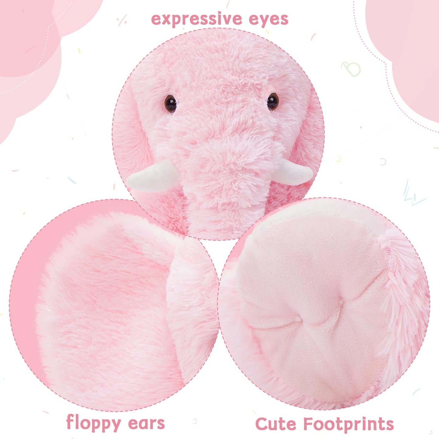 MorisMos Pink Elephant Plush Toy - Soft 19 Inch Stuffed Animal for Boys & Girls