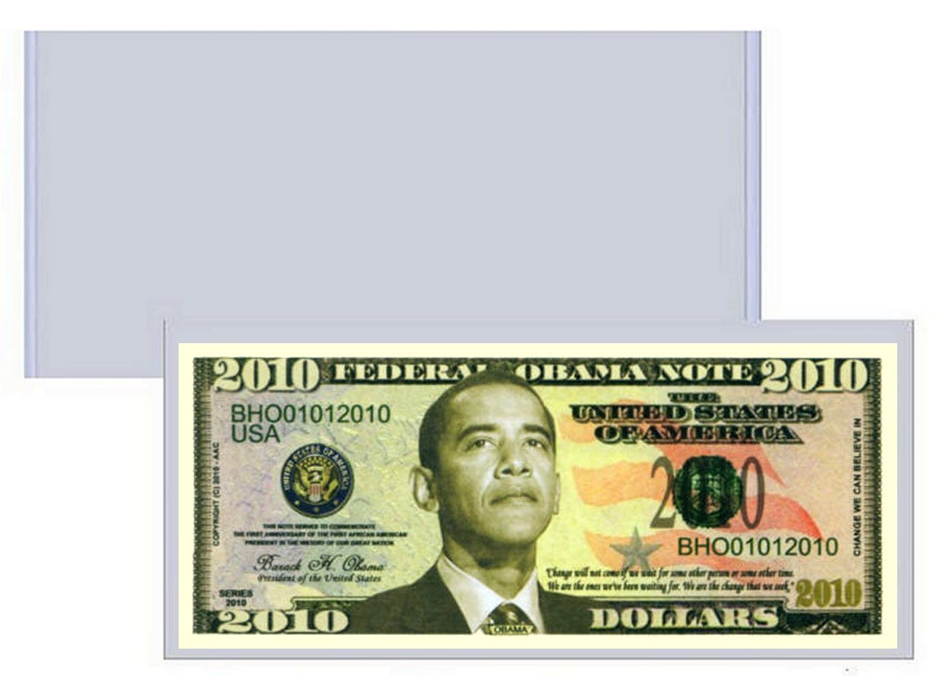 Barack Obama 2010 Federal Reserve Note - 10 Count with Bonus Clear Protector & Christopher Columbus Bill