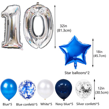 10Th Birthday Decorations Blue For Boys Double Digits 10Th Birthday Balloon Banner With Blue Star Foil Balloons Confetti Balloon