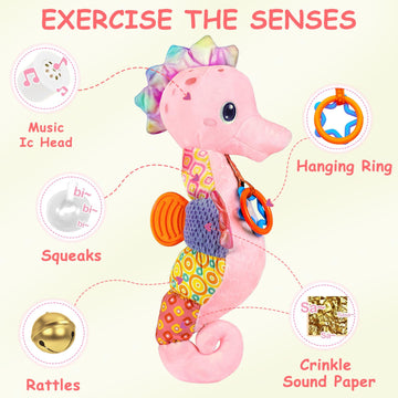 Fuzqq Baby Girl Toys 0-6 Months,Infant Musical Stuffed Animals Soft Toy With Bright Colors,Crinkle Sound Paper, Multi-Textures &
