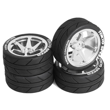 Chanjorlin 1/10 On Road Tires and Aluminum Wheels 12mm Hex RC Rally Racing Tyres OD 2.56'' for Tamiya TT01 TT02 XV01 TA06 A959 P
