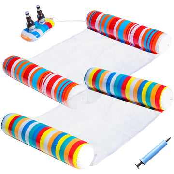 Finduwill 2 Pack Pool Floats Hammock With Drink Float, Inflatable Multi Purpose 4-In-1 Water Hammocks Floaties (Saddle, Lounge Chair, Hammock, Drifter), Pool Float Lounger For Adults (Lolli&Lakeblue)