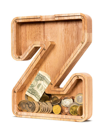 Summidate Wooden Letter Piggy Bank| Piggy Bank For Boys Girls Toddler| Alphabet Z Money Bank| Coin Bank Birthday Gift For Kids|2024 Graduation Money Box (Z)