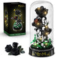 HiWEEGO Flower Bouquet Building Set with LED Lights - 310 PCS Halloween Black Rose Building Blocks Kit with Cover  Flowers Botanical Collection Valentine's Day Gift for Girls mature-themed Women Home Decor