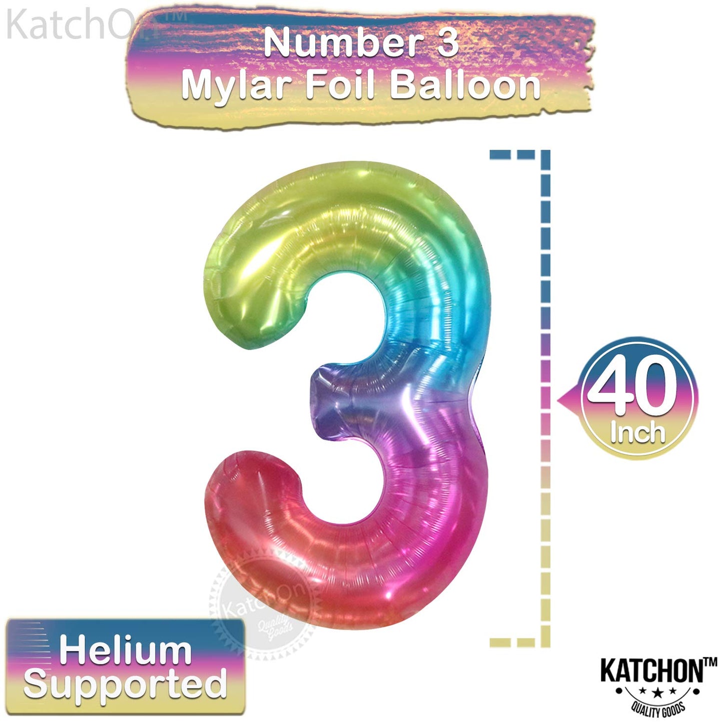 KatchOn, Giant Jelly Rainbow 3 Balloon Number - 40 Inch | Number 3 Balloon for 3rd Birthday Girl Decorations | 3rd Birthday Ball