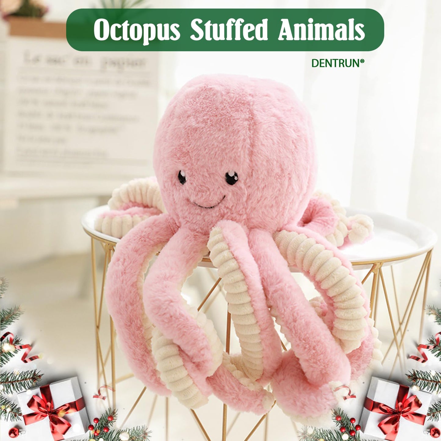 DENTRUN Giant Octopus Plush Doll - 32 Inch Pink Stuffed Animal, Soft Plush Toy for Kids, Boys, Girls, Perfect for Birthdays & Holidays