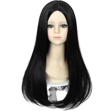 Uniquebe Long Black Wig For Kids Girls 60Cm Long Straight Middle Part Wig Heat Resistant Synthetic Wig + Wig Cap For Halloween C