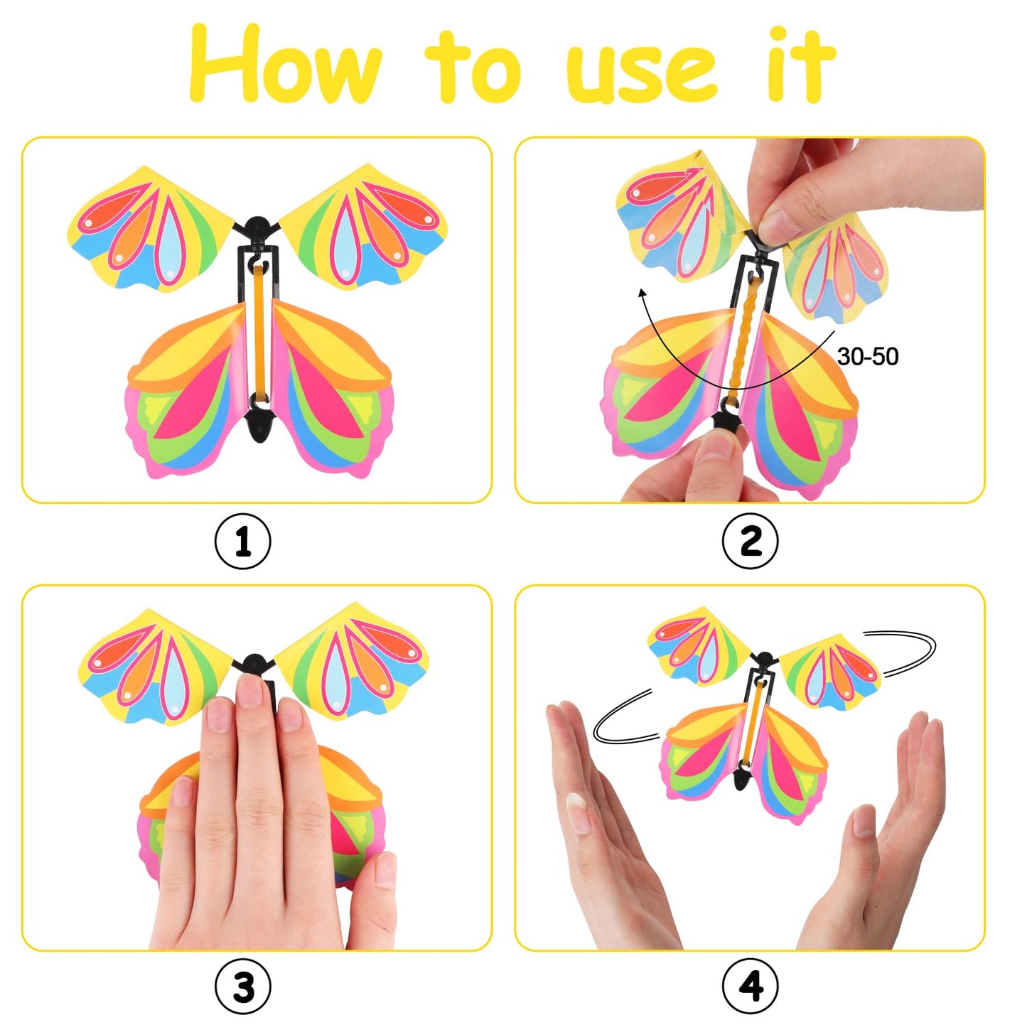 LOMIMOS 40PCS Magic Flying Butterflies  Wind Up Butterfly Gift Fairy Flying Toy for Kids Surprise Explosion Box Wedding Birthday Party Book Greeting Card(20 Styles)
