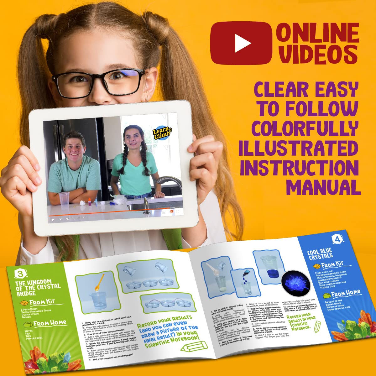 Crystal Growing Kit For Kids - 10 Crystals Science Experiment Kit + 2 Glow In The Dark Crystals With Diy Paint Display Stand – Great Gift For Girls And Boys Ages 8-12