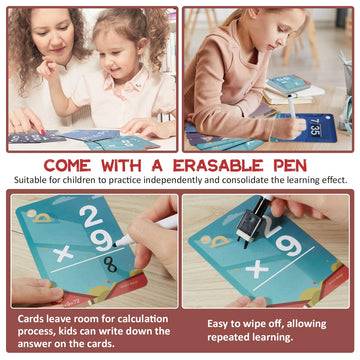 Beiens Multi Math Flash Cards, 270 Addition, Subtraction, Multiplication, Division Cards, All Facts 0-12 With 1 Erase Pen 4 Rings, Math Games Set For Kids Age 6+ 3Rd 4Th 5Th 6Th Grade