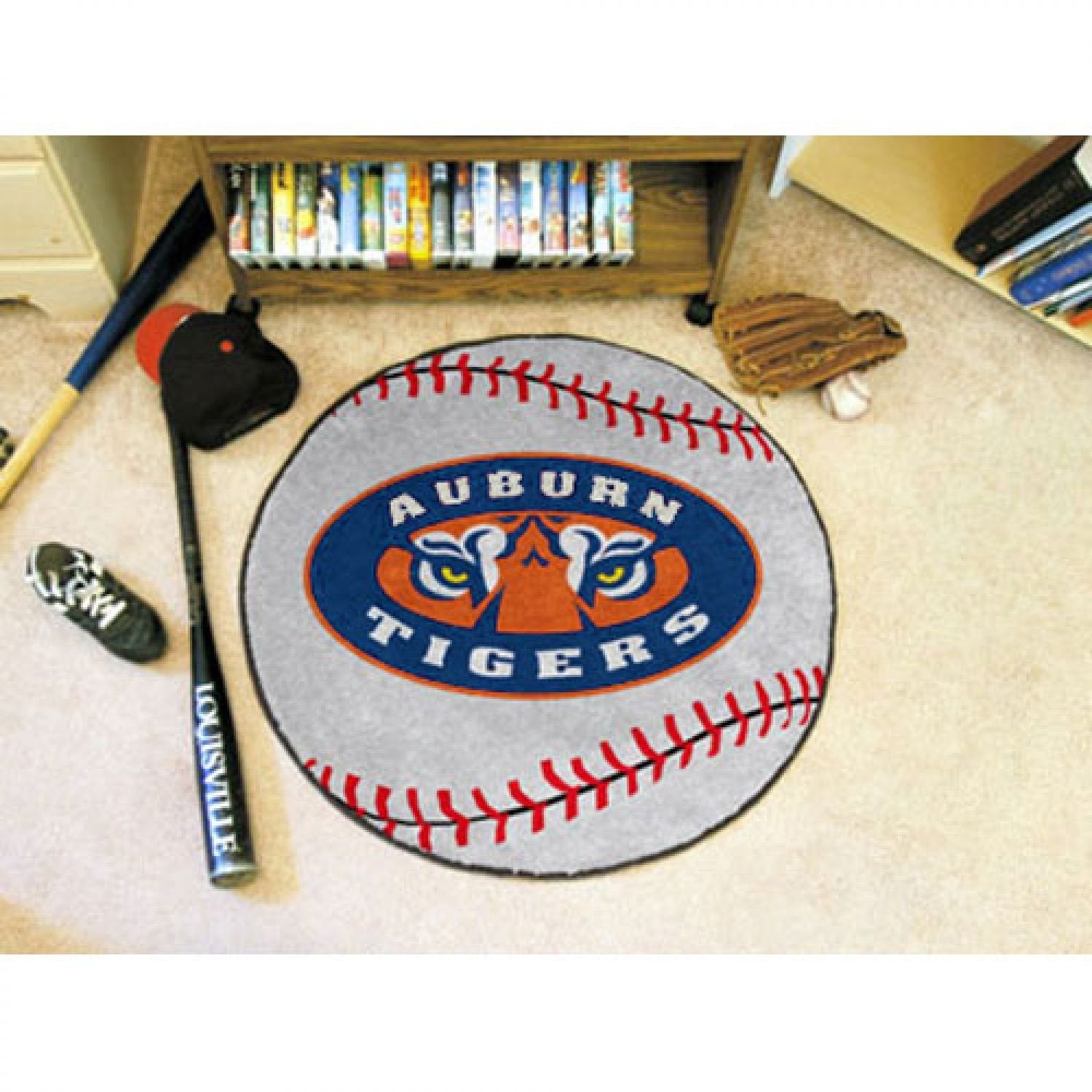 FANMATS 5140 Auburn Tigers Baseball Shaped Accent Rug - 27in. Diameter - Tiger Eyes Secondary Logo