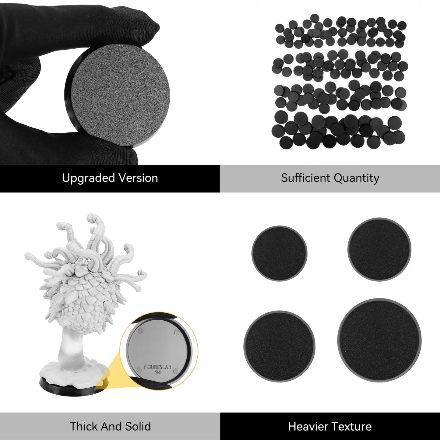 100Pcs 25Mm 28.5Mm 32Mm 40Mm Mix Black Round Miniature Bases, Model Base For Gaming Miniatures Or Wargames Table Top Games