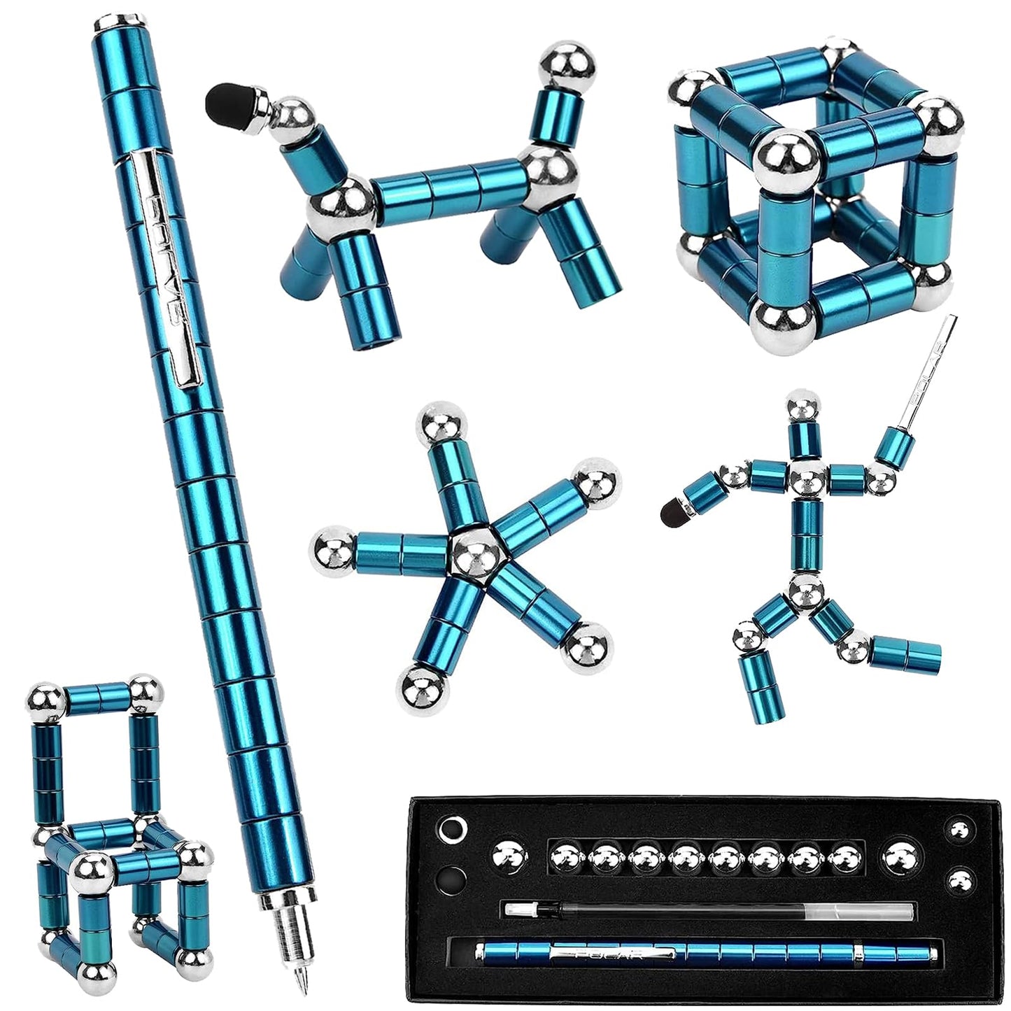 Lafoxla Fidget Pen Decompression Magnetic Metal Pen, Toy Pen Relieving Stress Build Various of Shapes, Strato Pen Multifunctiona