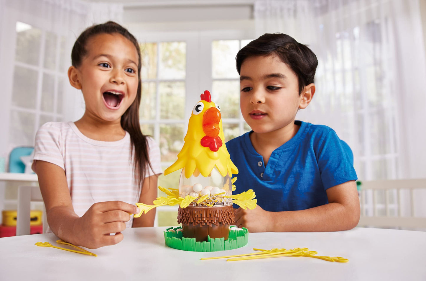Game Zone Interactive Chicken Game for 2-4 Players, Ages 4+, 7" x 6.3" x 10", Multi, Plastic, Model P25143