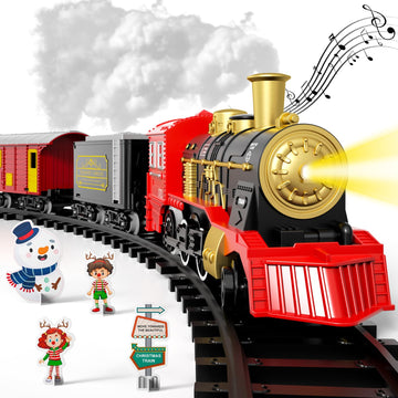 Kukufun Electric Train Set For Kids, Classic Christmas Train Toys Set For Boys Girls Steam Locomotive Engine, Lights & Sound, Tr