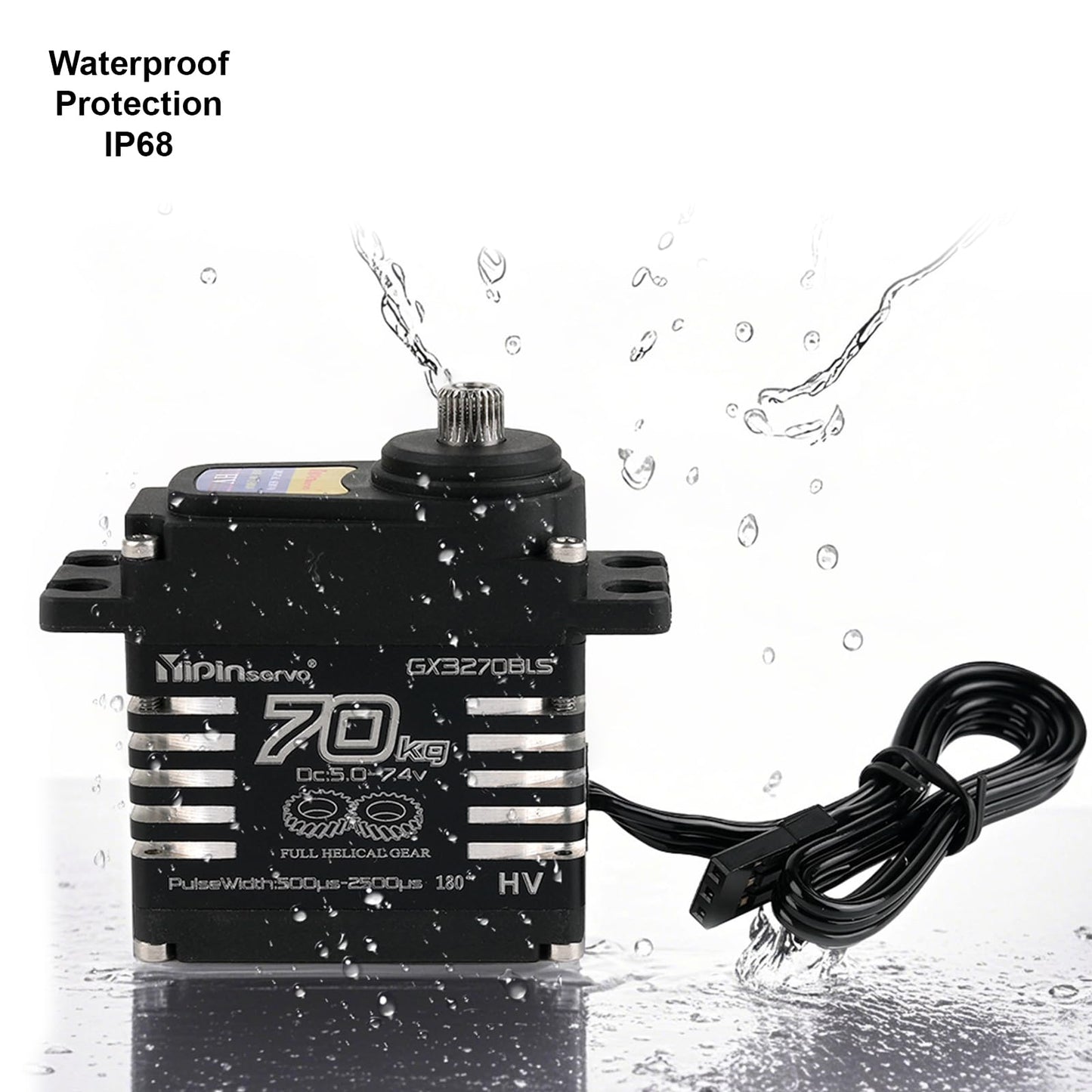 Rcmall 70KG High Torque,GX3270BLS Digital RC Servo, 180/270/360 Degree Metal Gear, IP68 Brushless Motor, Black (357 Degree)