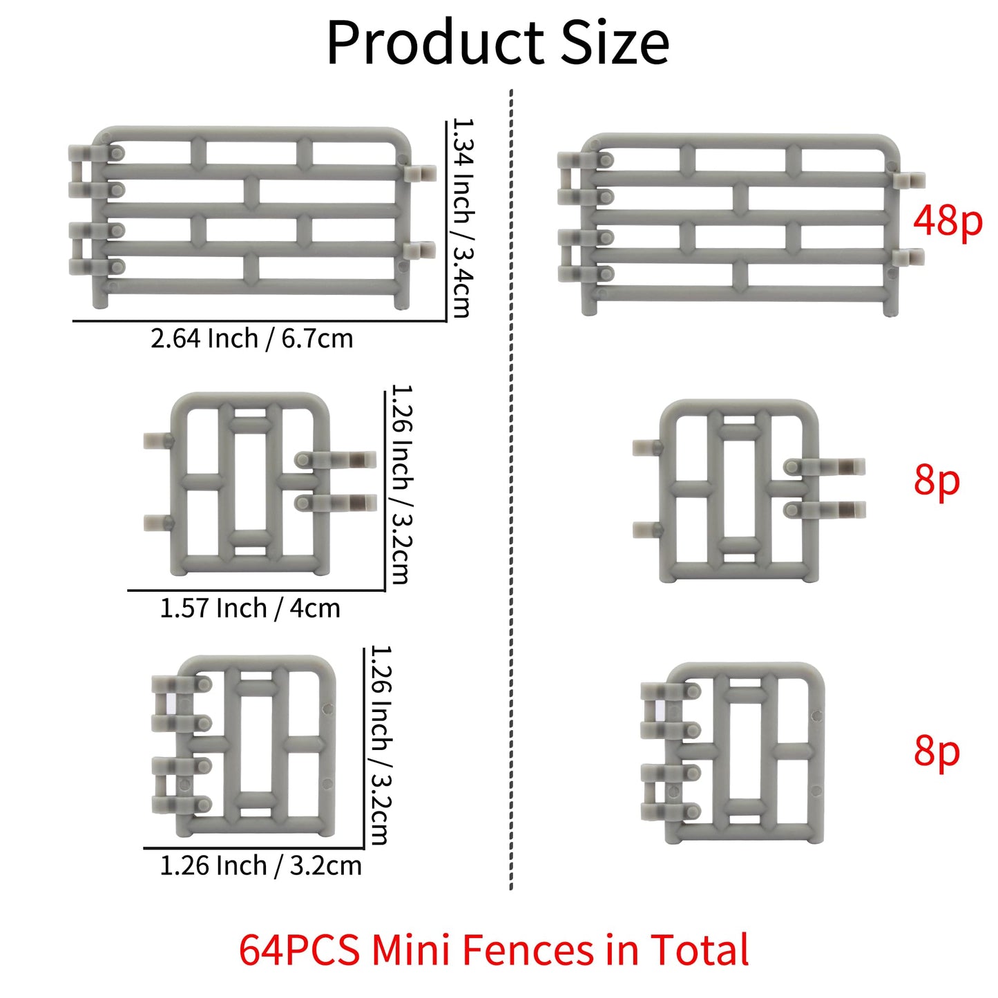Toymany 64PCS Mini Plastic Fence for Farm Animals - Medium Silver Horse Corral for Kids and Toddlers
