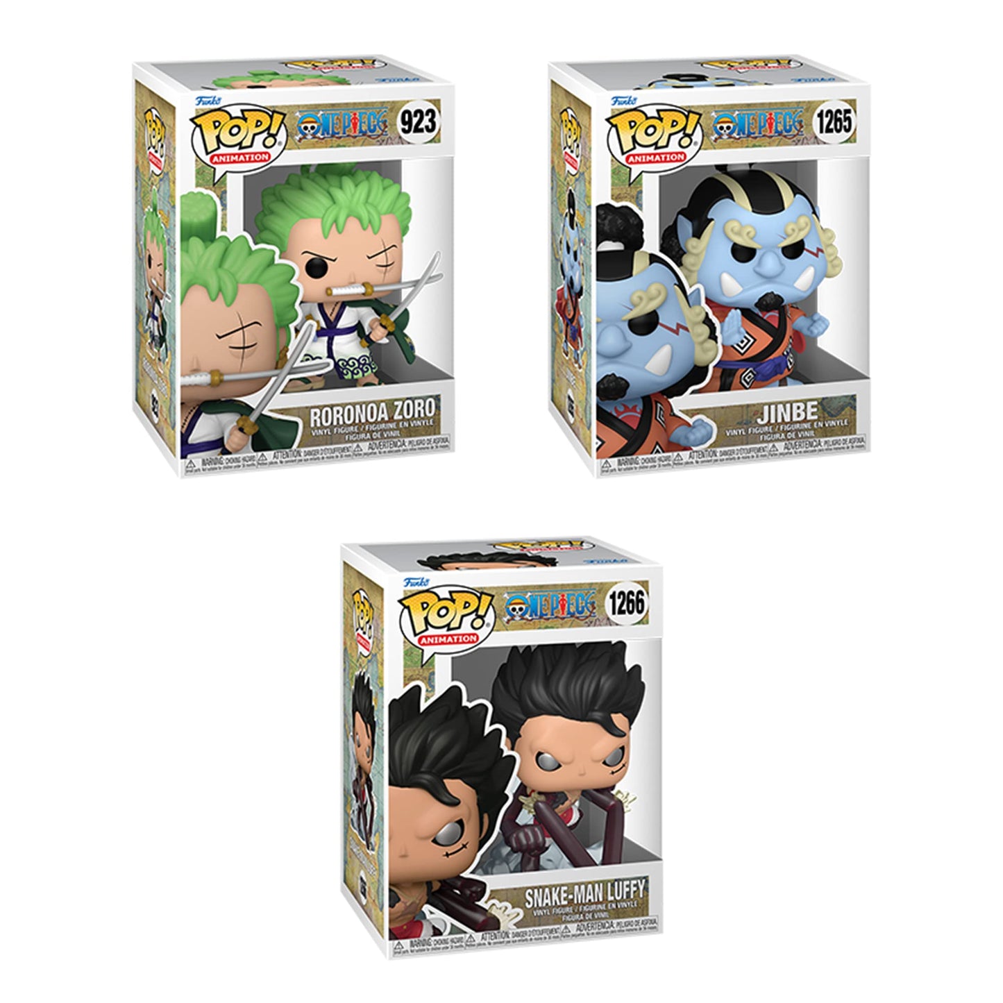 Funko Pop! One Piece: - Set Of 3 - Roronoa Zoro, Jinbe And Snake-Man Luffy