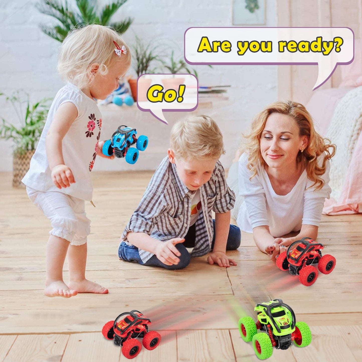 LODBY Toddler Toys for 2 3 4 5 Year Old Boy Easter Gifts, Pull Back Vehicle Monster Trucks for Toddlers Toys Age 2-4-6 Friction