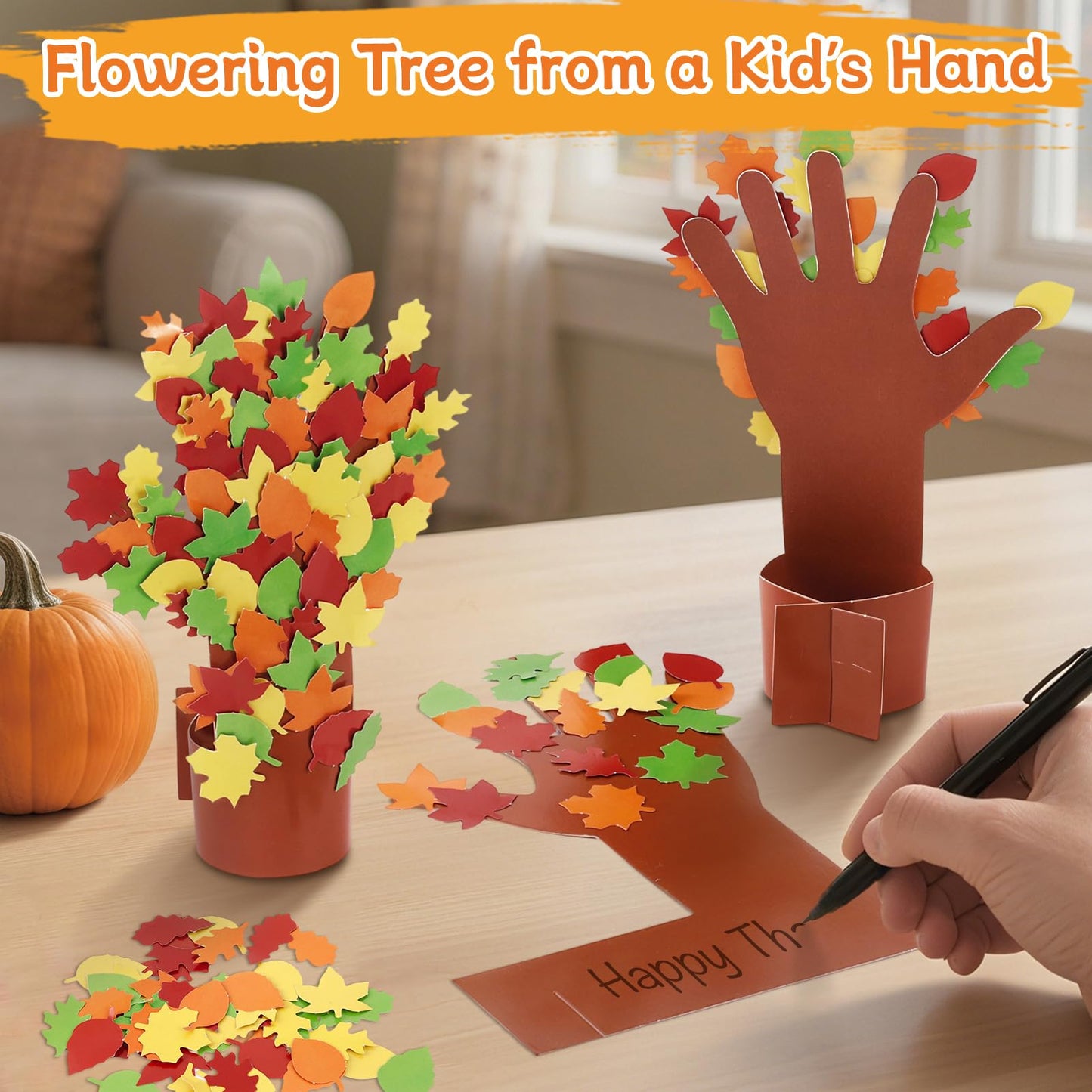 32 Pcs Fall Thankful Tree Craft Kits Make Your Own Handprint Paper Trees DIY Thanksgiving Trees Decorations Thankful Tree Craft