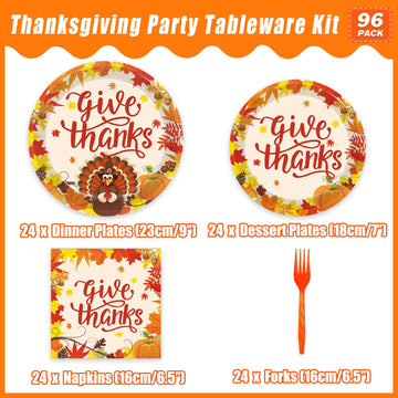 Kepeel 96 Pcs Fall Thanksgiving Party Supplies Give Thanks Party Plates Fall Pumpkin Turkey Autumn Party Plates Napkins Set Disp